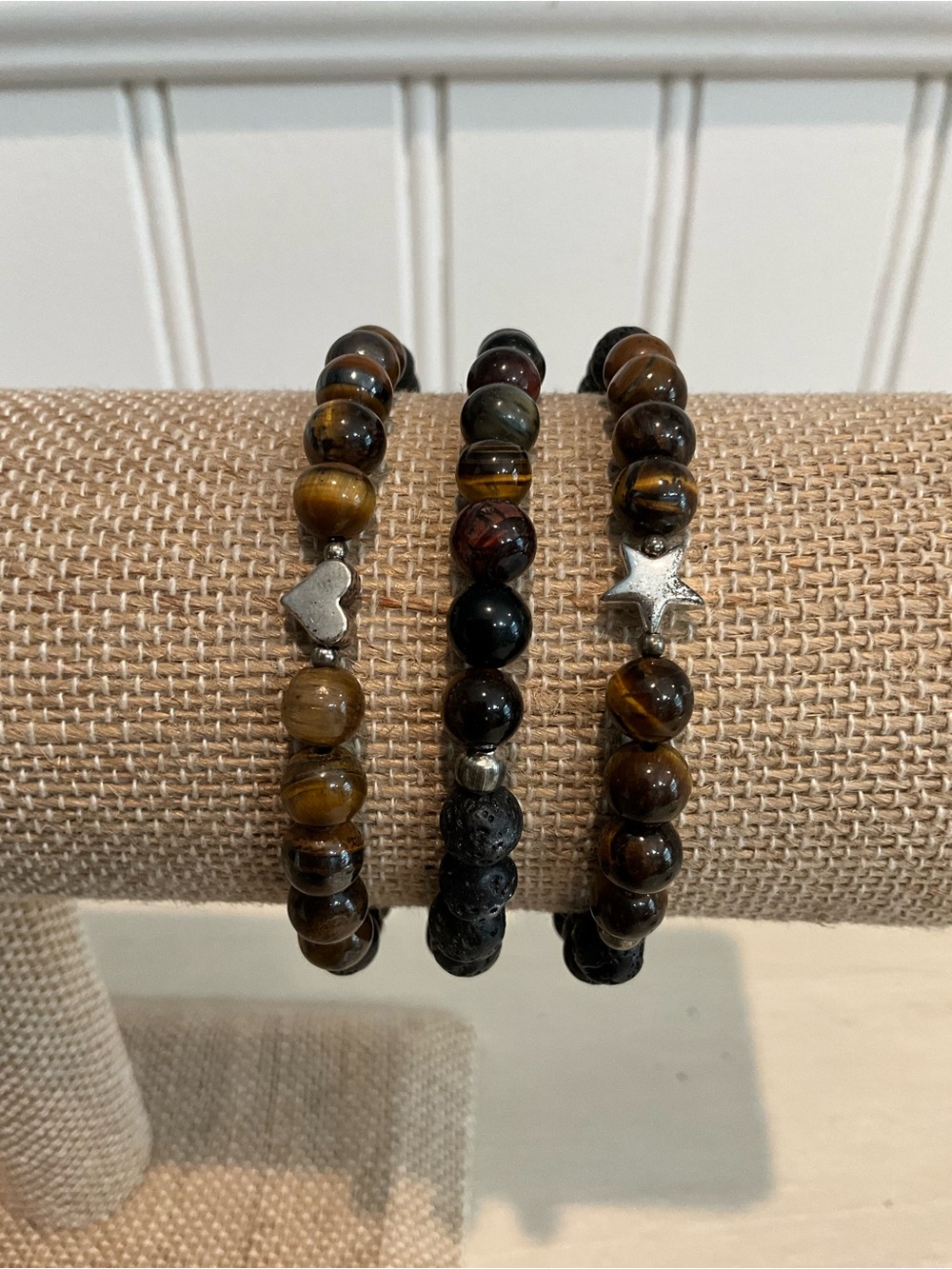 Set of 3 Beaded Tiger Eye Stretch Bracelets 7”